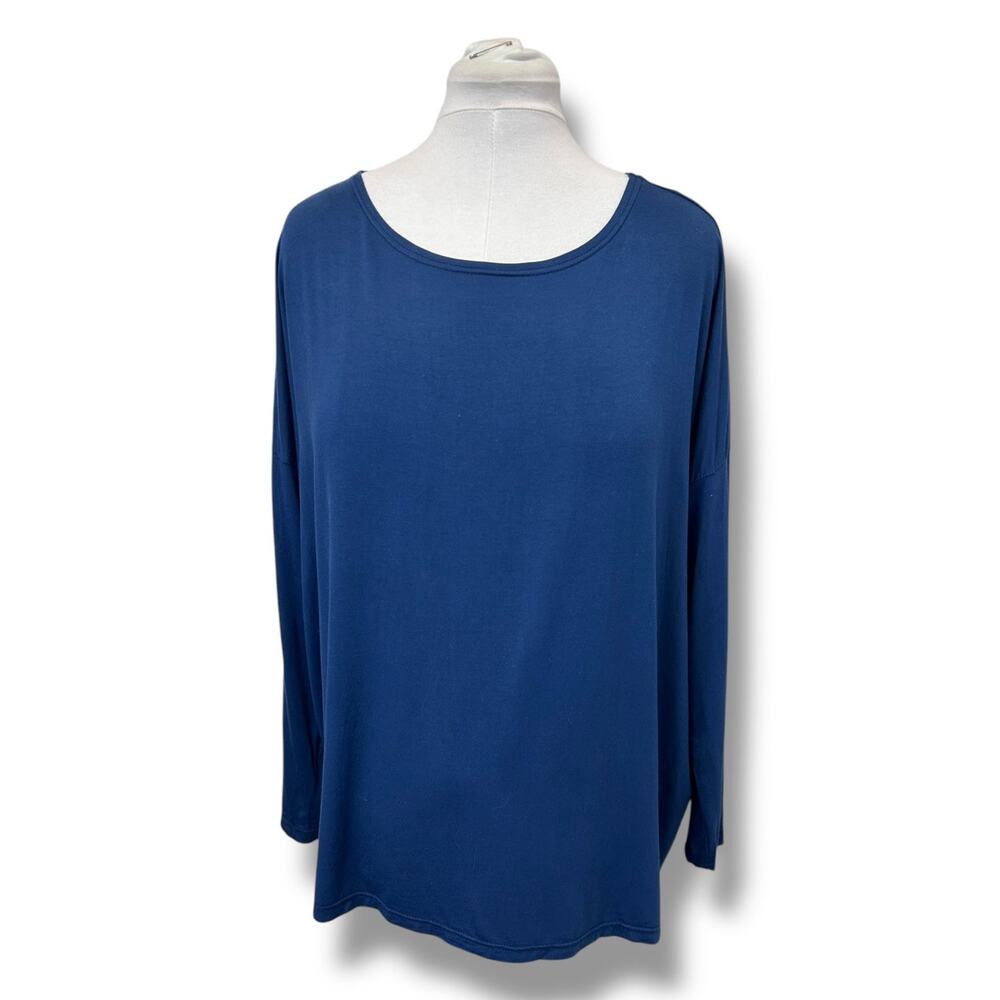 Piko Women’s Long Sleeve Wide Neck Oversized Bamboo Tunic, Blue, size M
